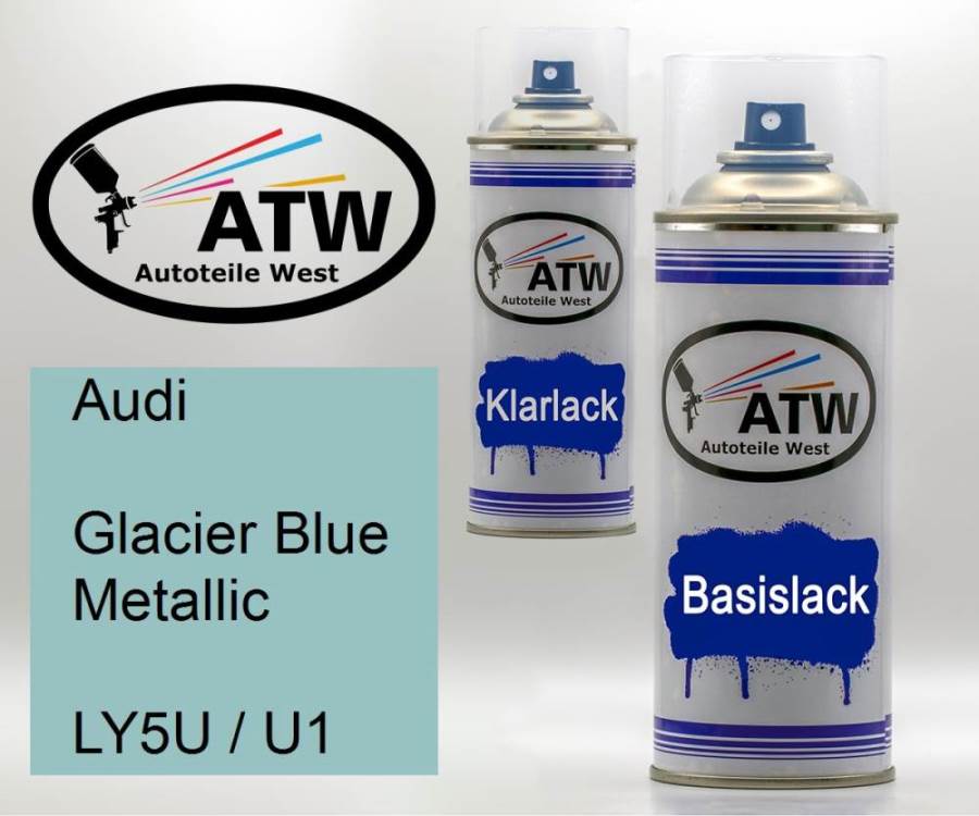 Audi, Glacier Blue Metallic, LY5U / U1: 400ml Sprühdose + 400ml Klarlack - Set, von ATW Autoteile West.